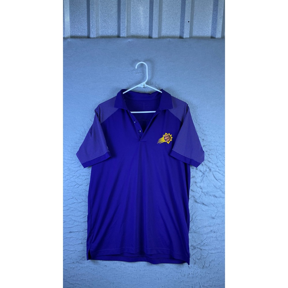 Antigua Phoenix Suns Polo Mens Small Purple Excellent Embroidered Striped Sleeve